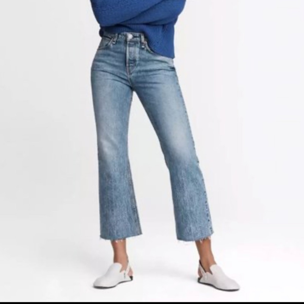 rag & bone Light Blue Cropped Fringe Hem Jeans